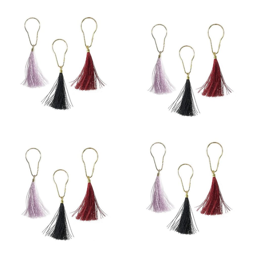 12-pc Wild Sage ERIKA Tassels Goldtone Shower Curtain Hooks in Pink Navy Wine